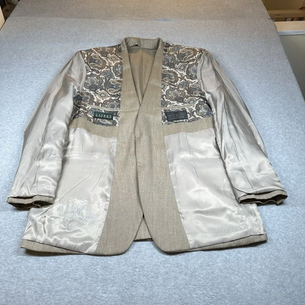 Lauren Ralph Lauren Blazer Mens 46L Bird's‎ Eye Pattern Tweed Beige Brown